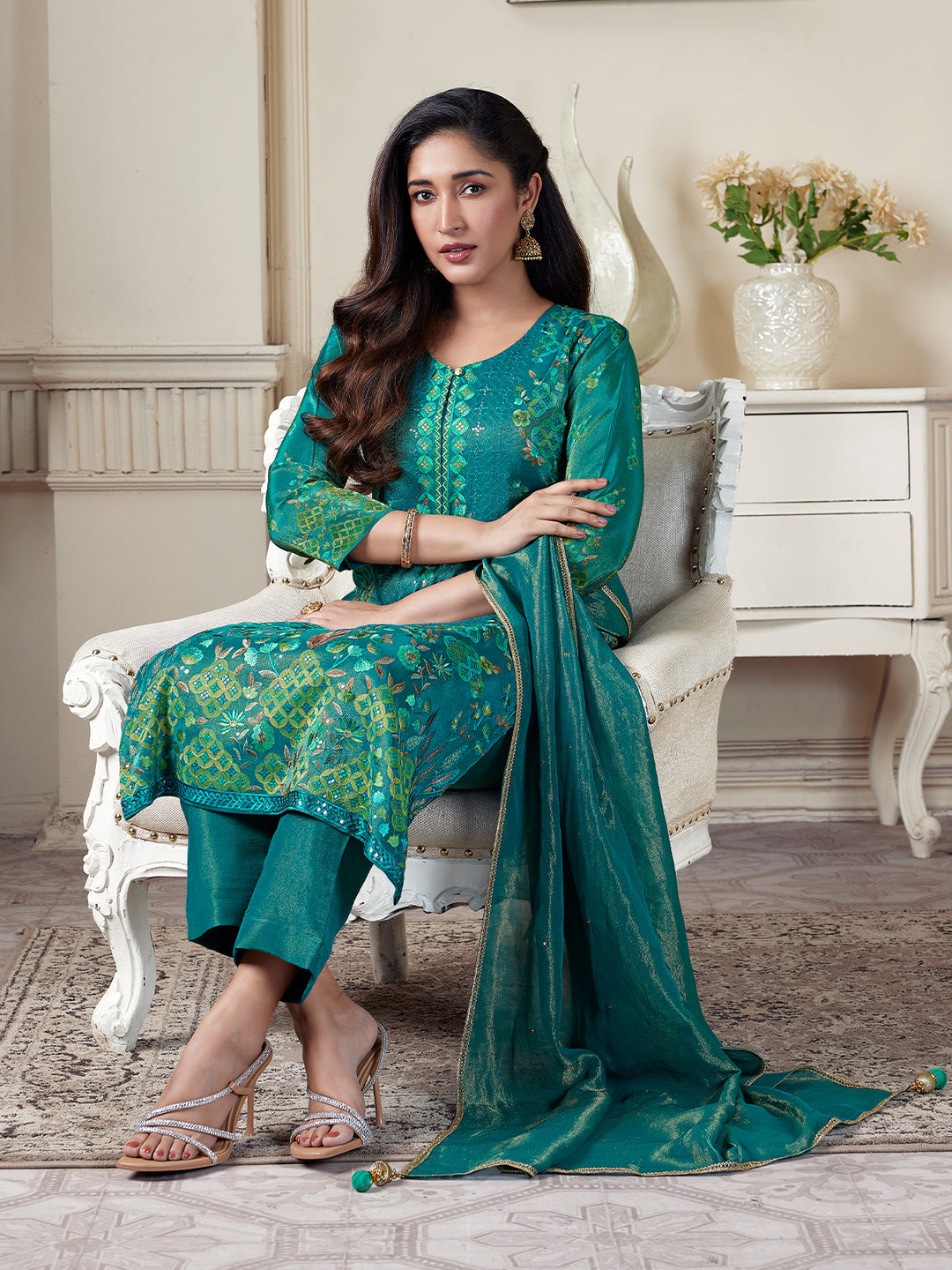 Teal Floral Suit Set