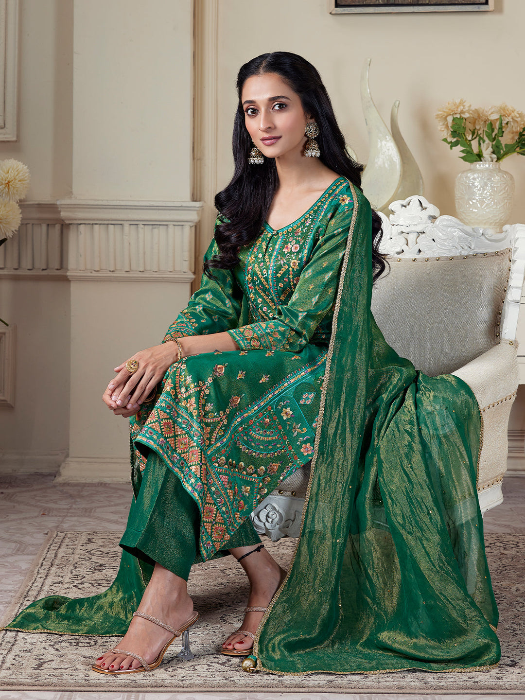 Deep Green Floral Suit Set