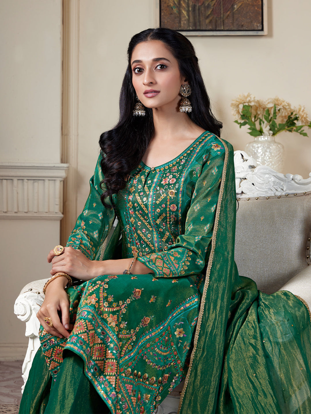 Deep Green Floral Suit Set