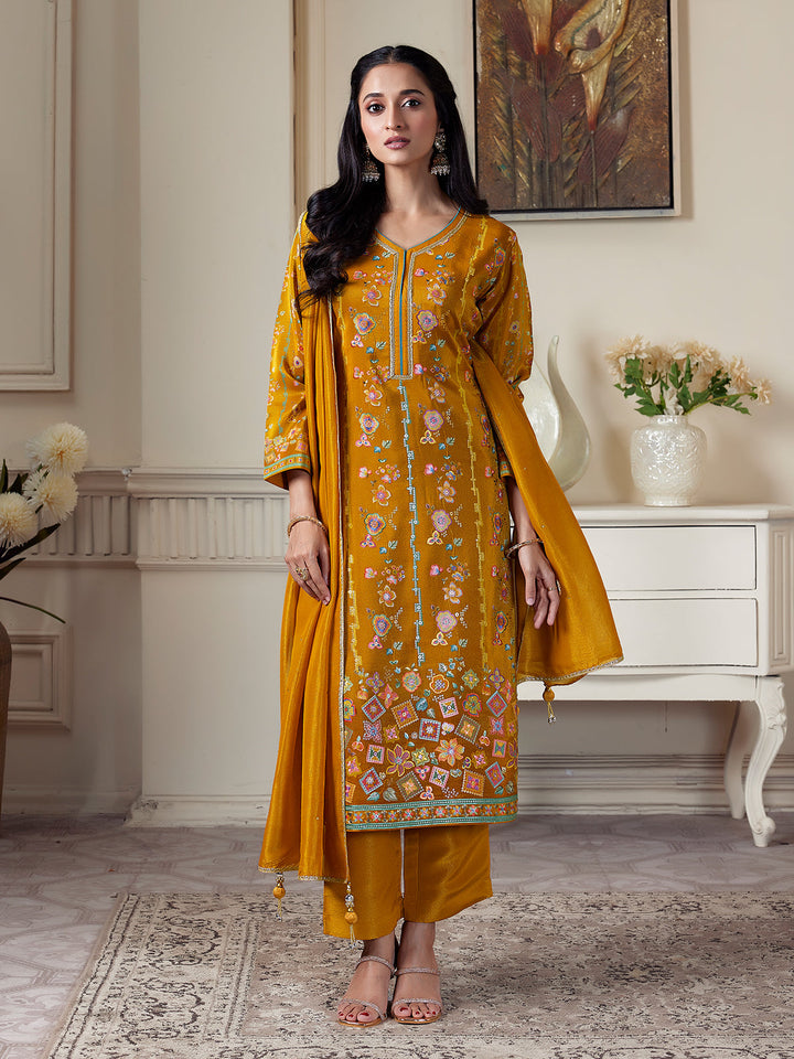 Mustard Yellow Floral Suit Set