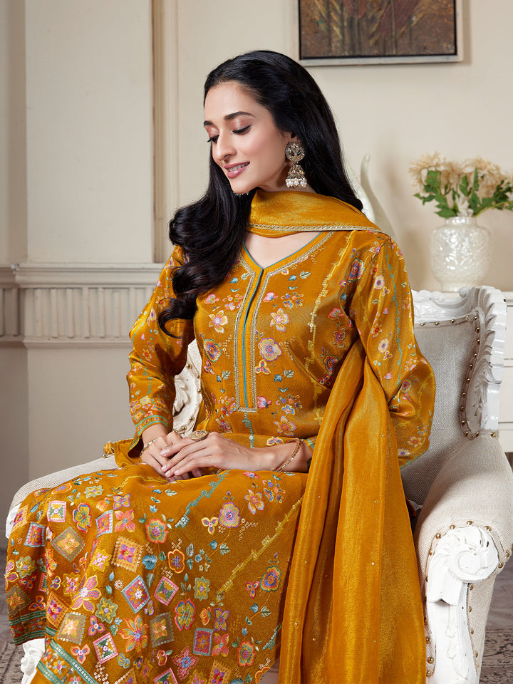 Mustard Yellow Floral Suit Set