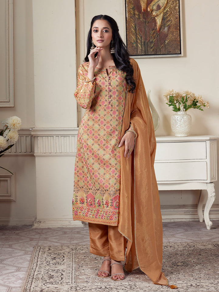 Golden Beige Floral Suit Set