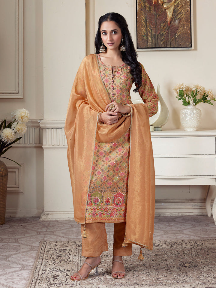 Golden Beige Floral Suit Set