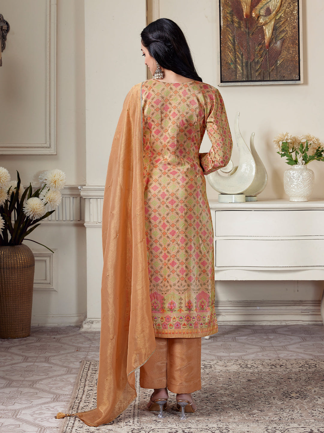 Golden Beige Floral Suit Set