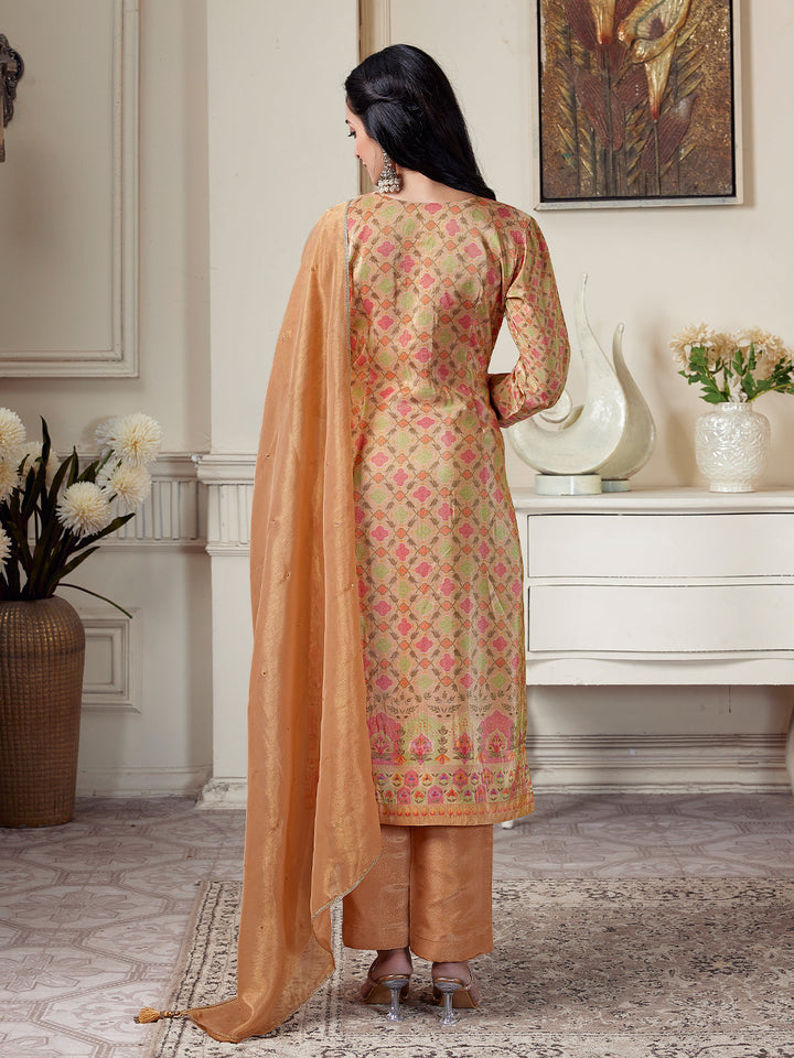 Golden Beige Floral Suit Set