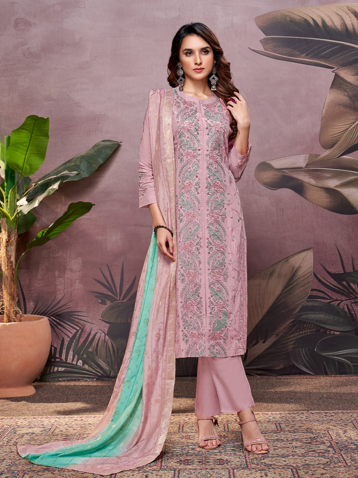 Light Pink Semi-Silk Suit Set