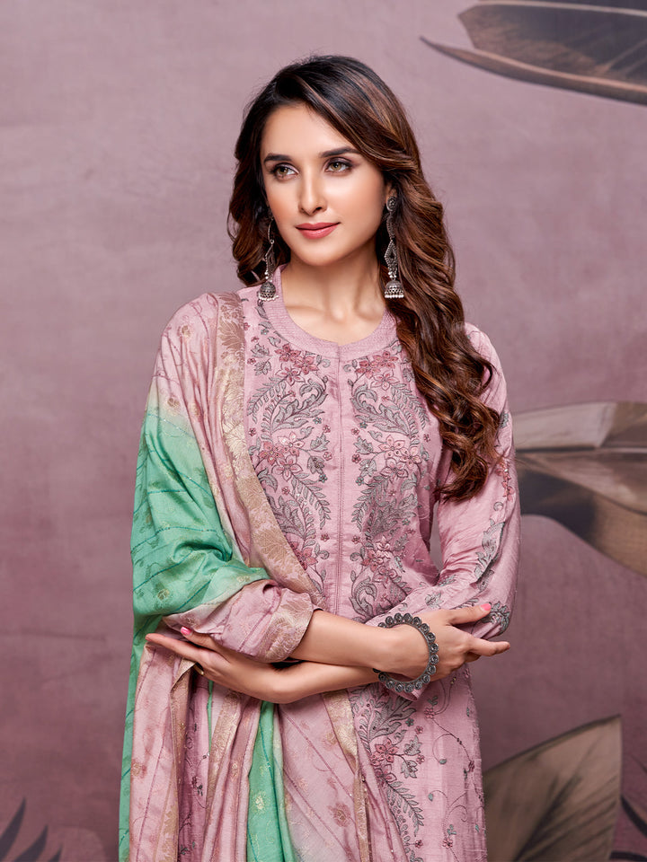 Light Pink Semi-Silk Suit Set