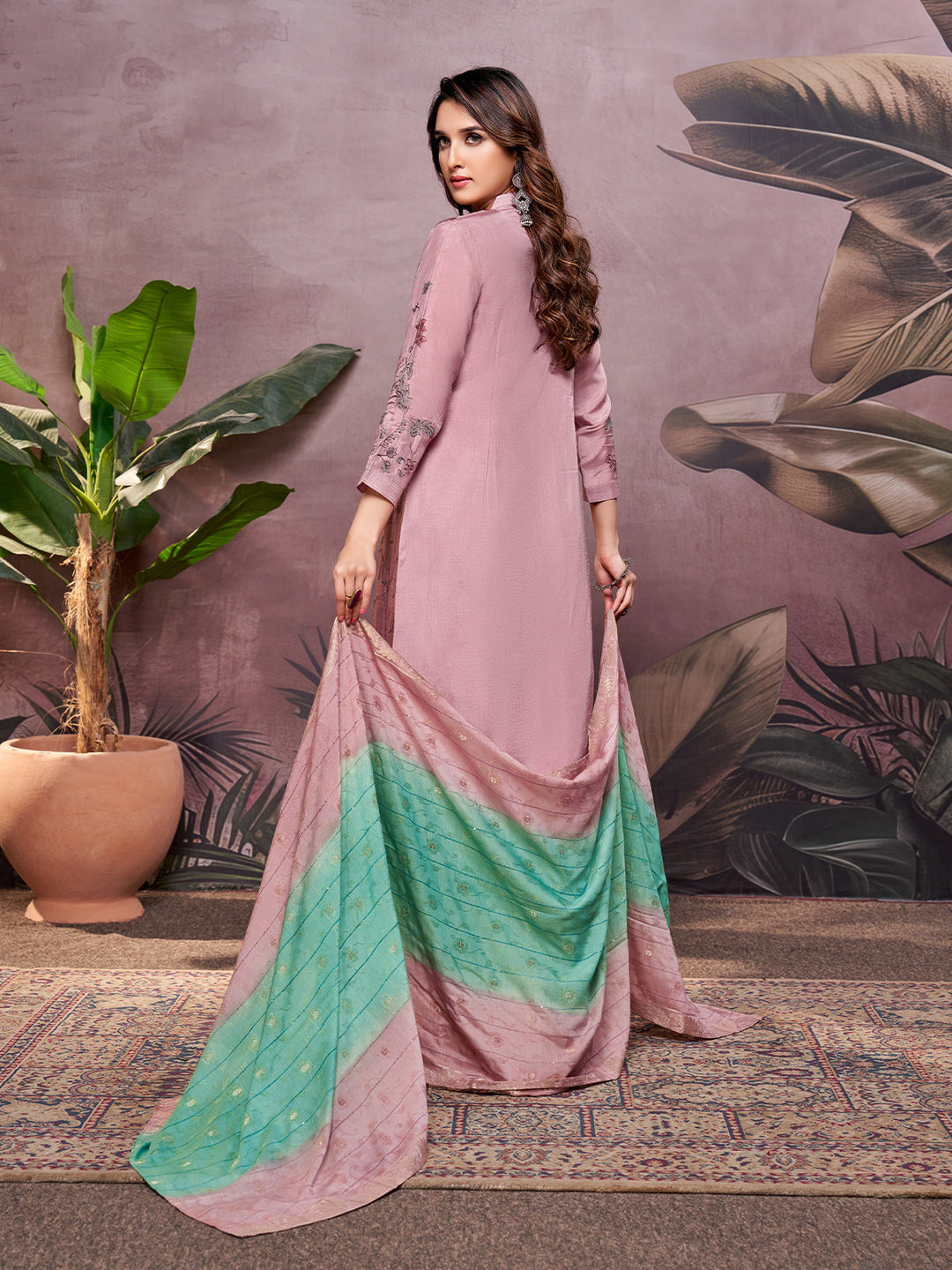 Light Pink Semi-Silk Suit Set