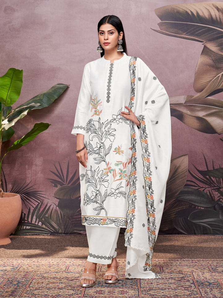 White Semi-Silk Suit Set