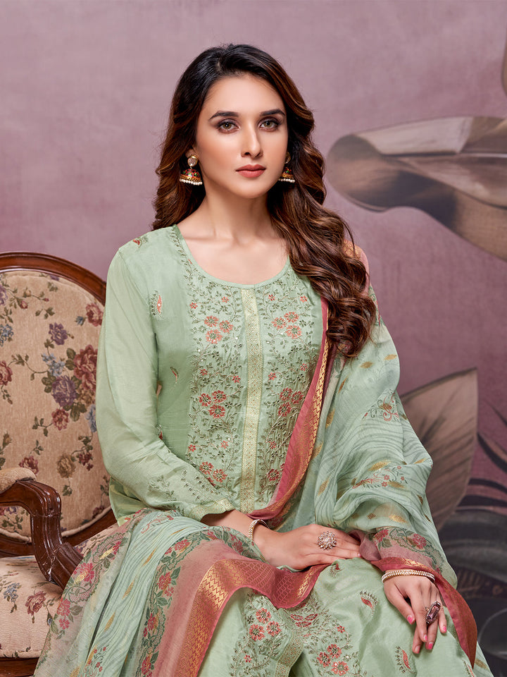 Muted Green Semi-Silk Suit Set