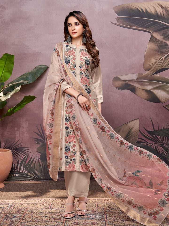 Beige Semi-Silk Suit Set