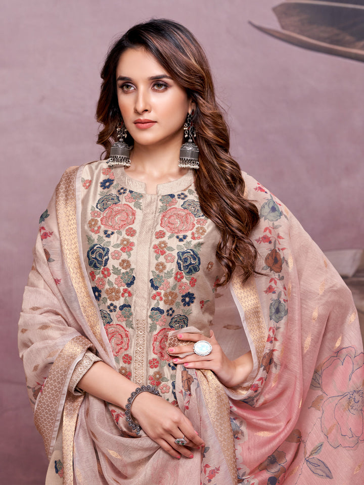 Beige Semi-Silk Suit Set
