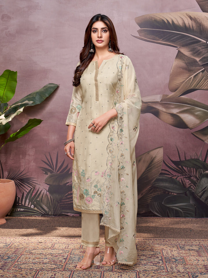 Beige Semi-Silk Suit Set