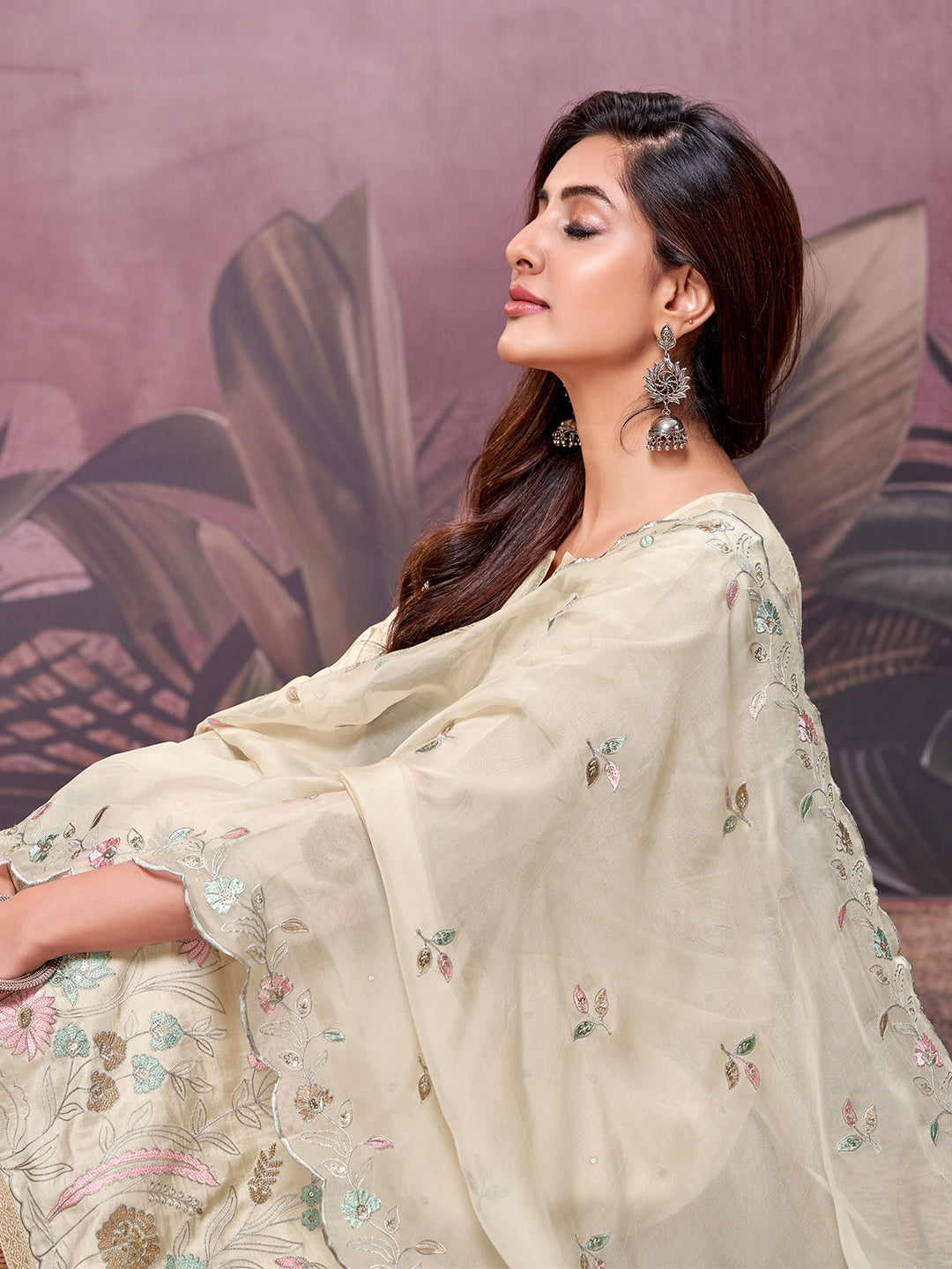 Beige Semi-Silk Suit Set