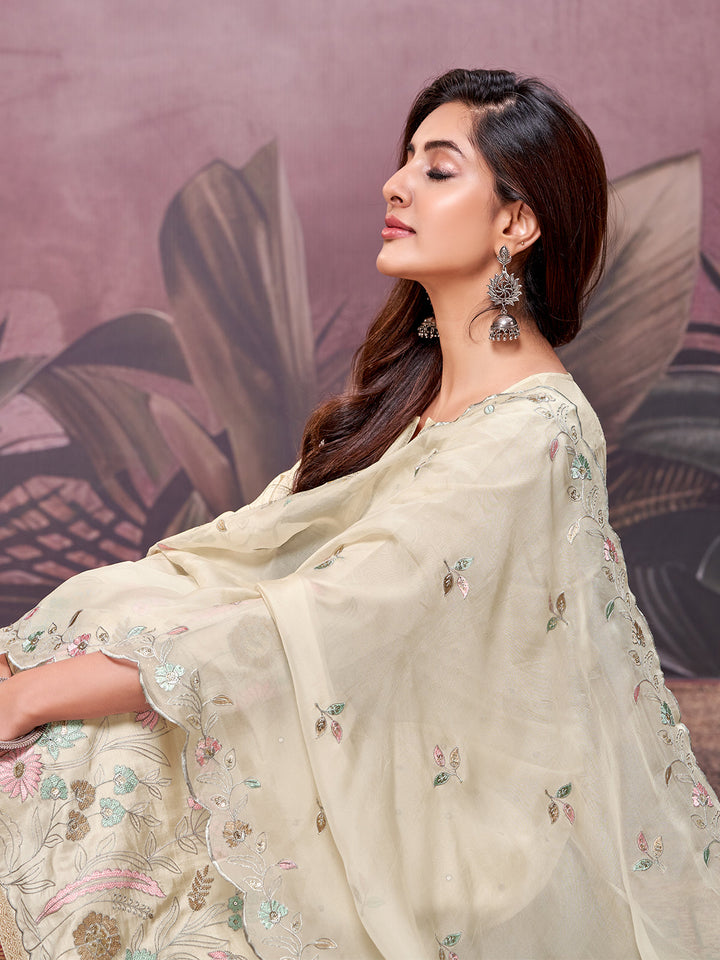 Beige Semi-Silk Suit Set