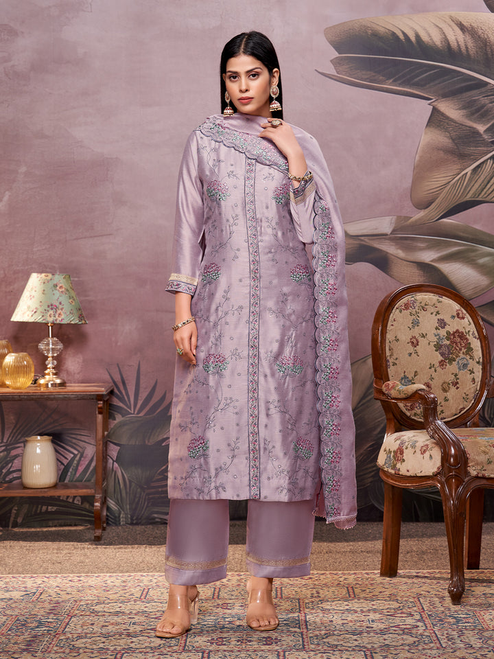 Lavender Semi-Silk Suit Set