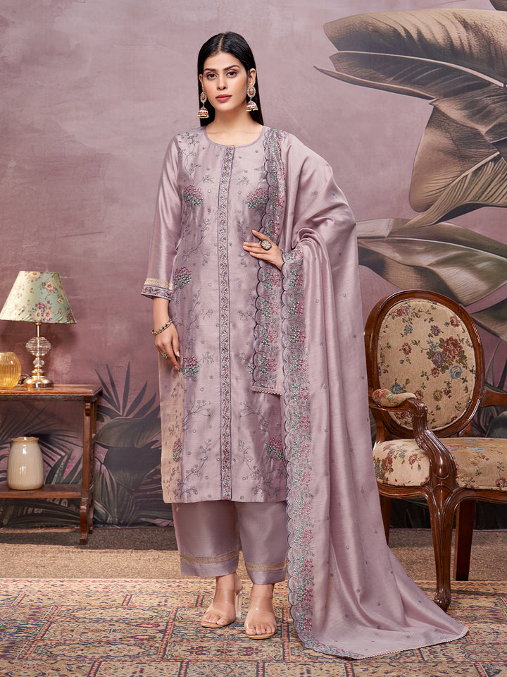 Lavender Semi-Silk Suit Set