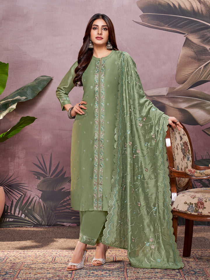 Green Semi-Silk Suit Set