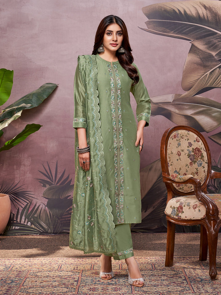 Green Semi-Silk Suit Set