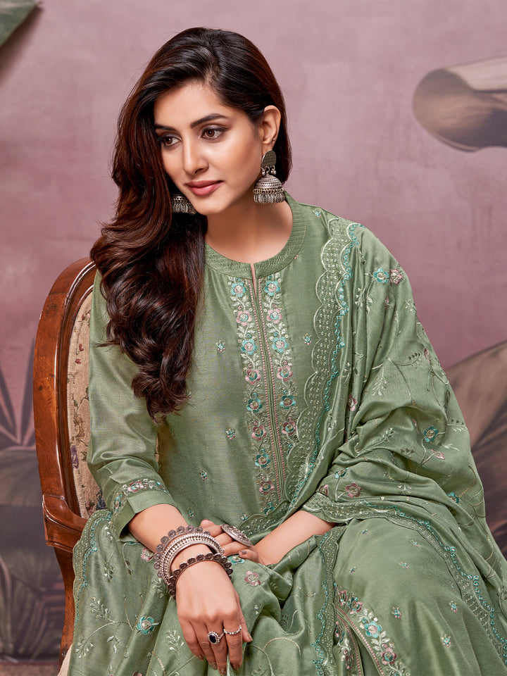 Green Semi-Silk Suit Set