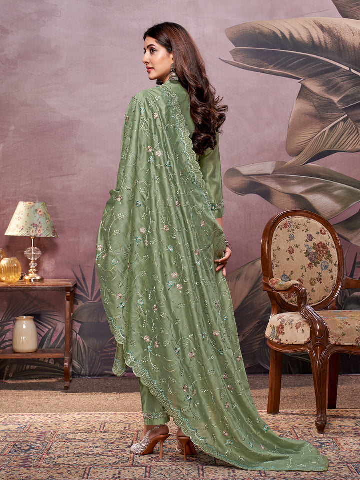 Green Semi-Silk Suit Set