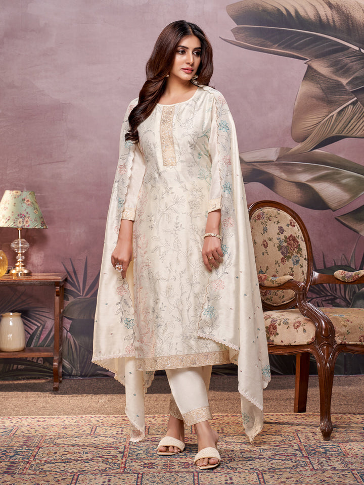 Cream Semi-Silk Suit Set