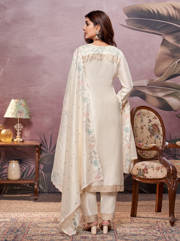 Cream Semi-Silk Suit Set