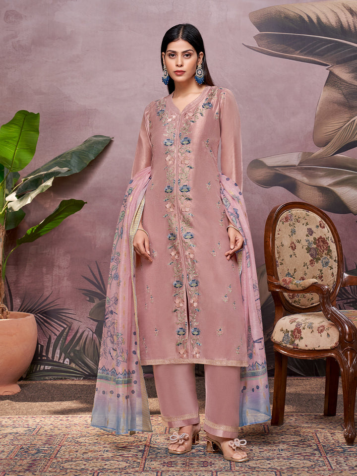 Dusky Pink Semi-Silk Suit Set