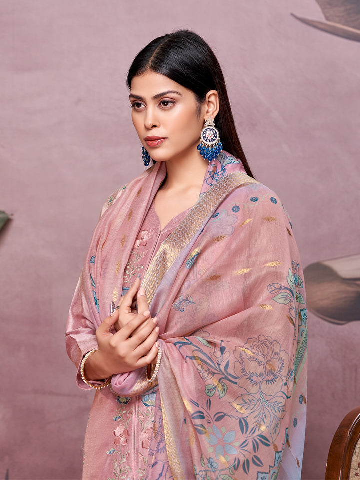 Dusky Pink Semi-Silk Suit Set