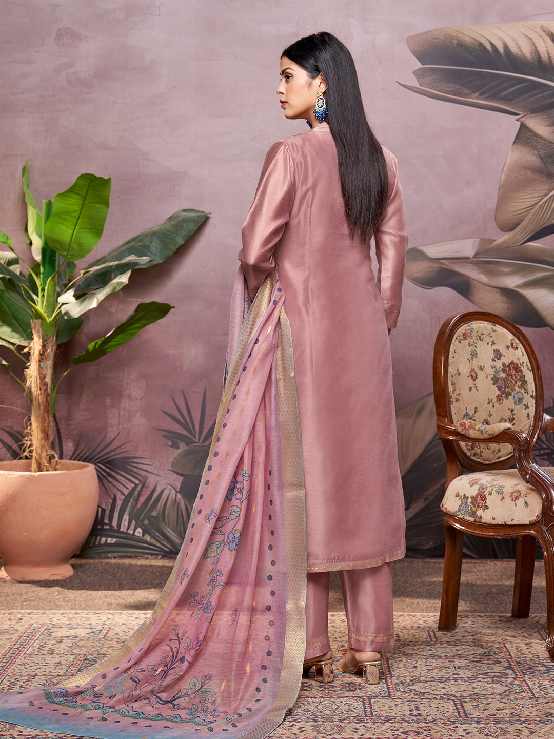 Dusky Pink Semi-Silk Suit Set