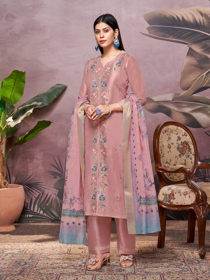 Dusky Pink Semi-Silk Suit Set