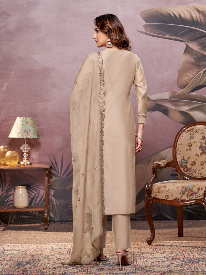 Beige Semi-Silk Suit Set