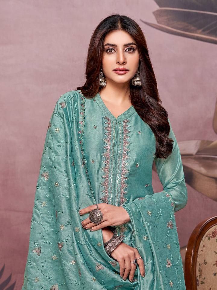 Aqua Semi-Silk Suit Set