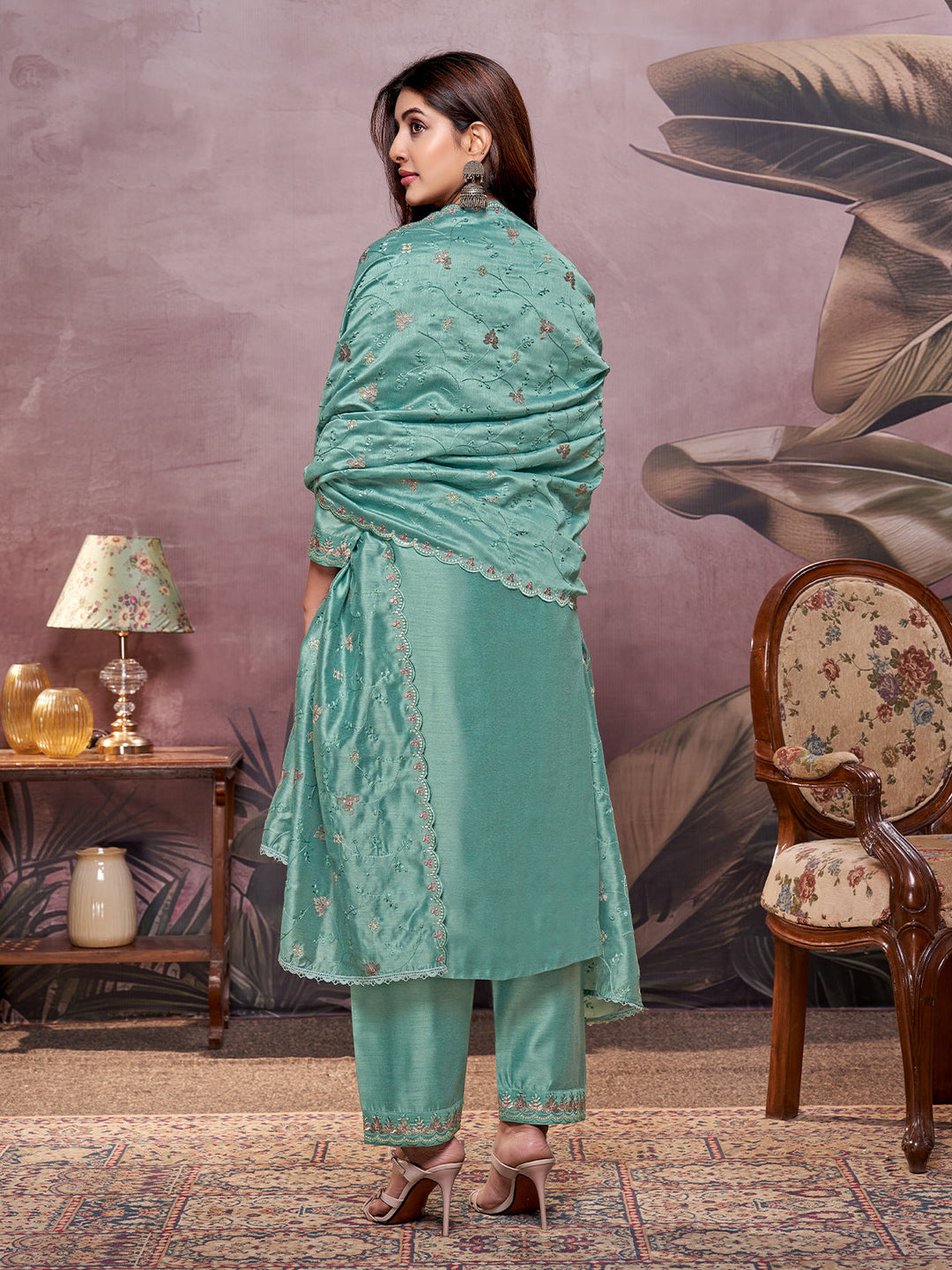 Aqua Semi-Silk Suit Set