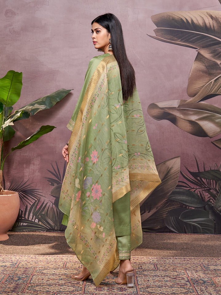 Green Semi-Silk Suit Set