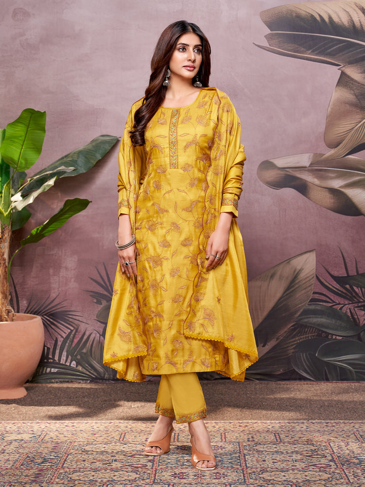 Yellow Semi-Silk Suit Set