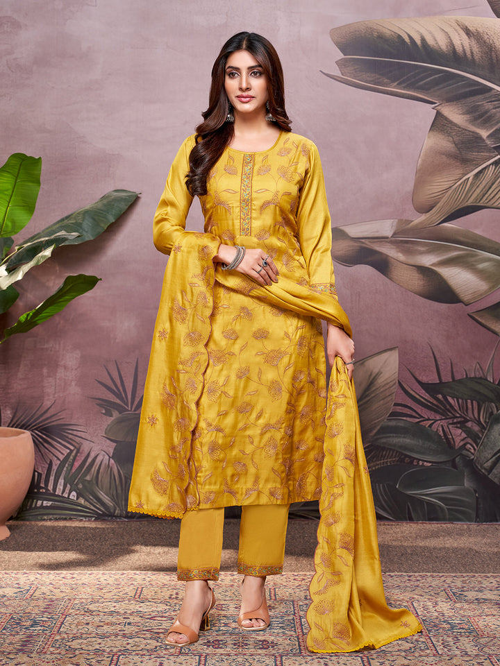 Yellow Semi-Silk Suit Set