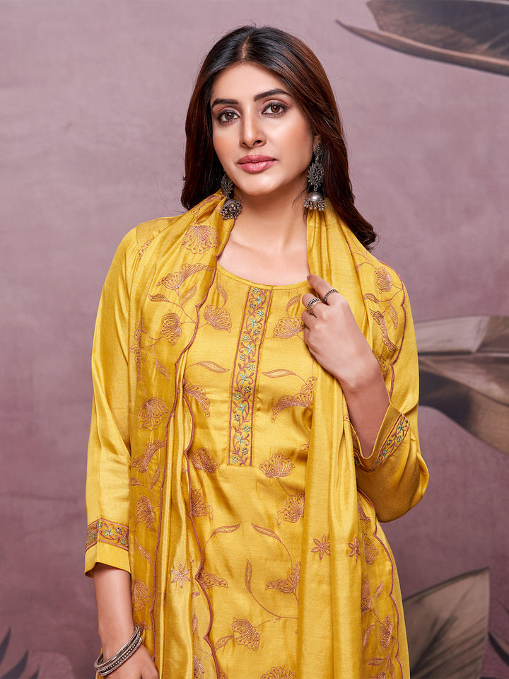 Yellow Semi-Silk Suit Set