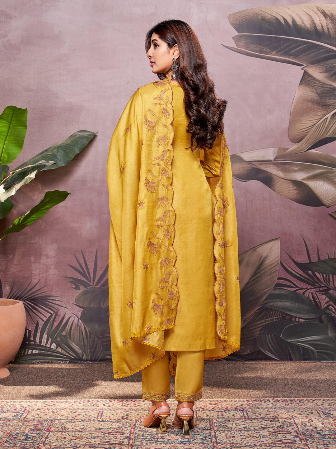 Yellow Semi-Silk Suit Set