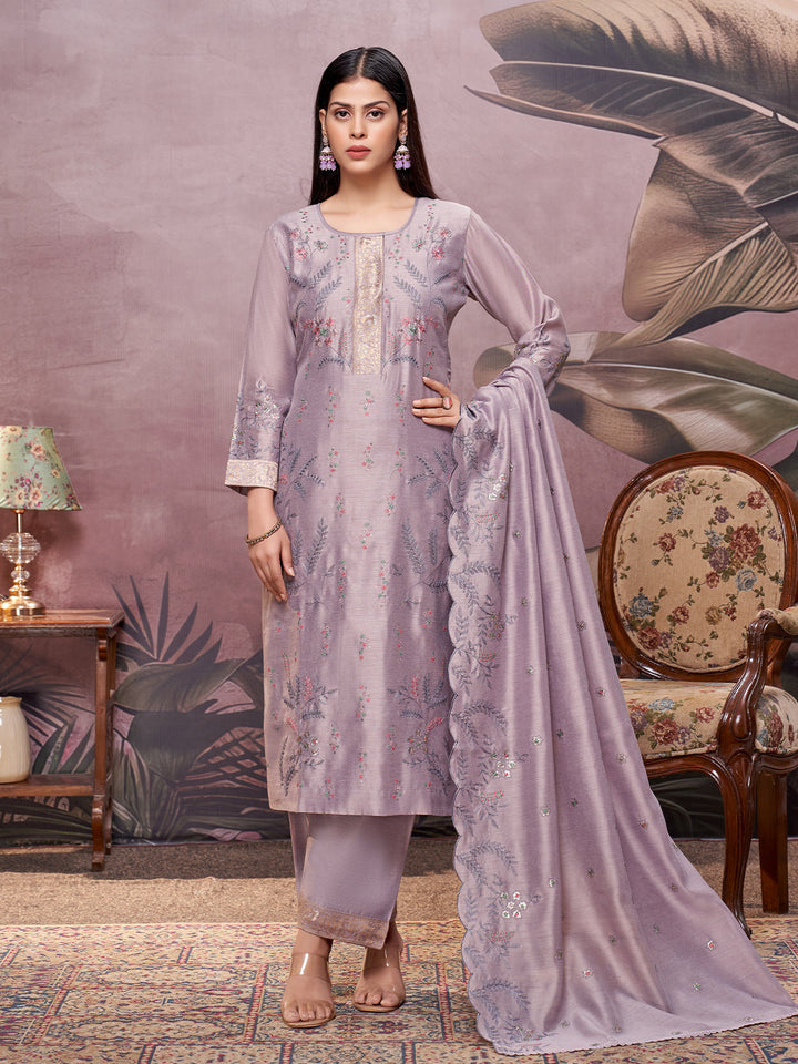 Lavender Semi-Silk Suit Set