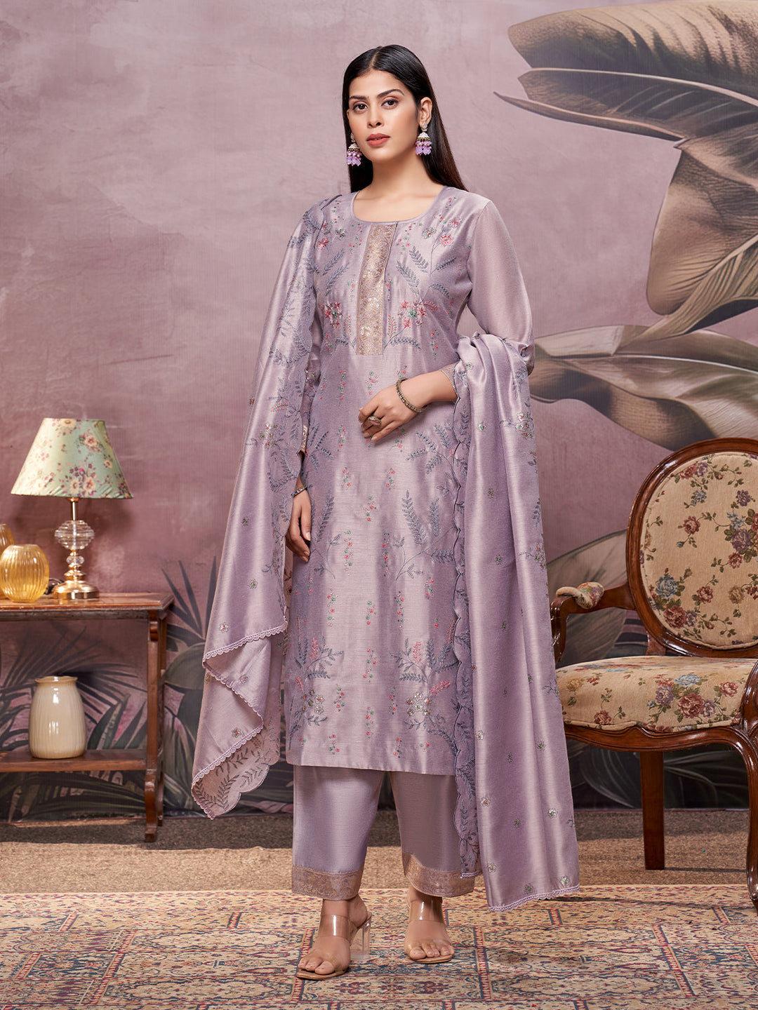 Lavender Semi-Silk Suit Set