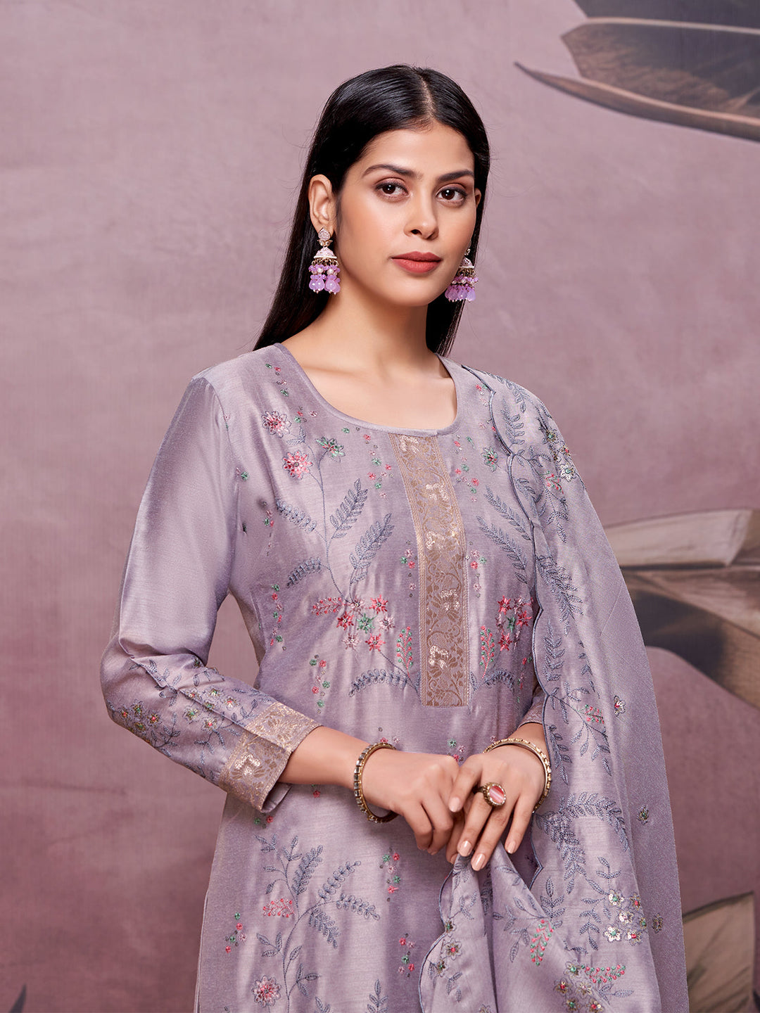 Lavender Semi-Silk Suit Set