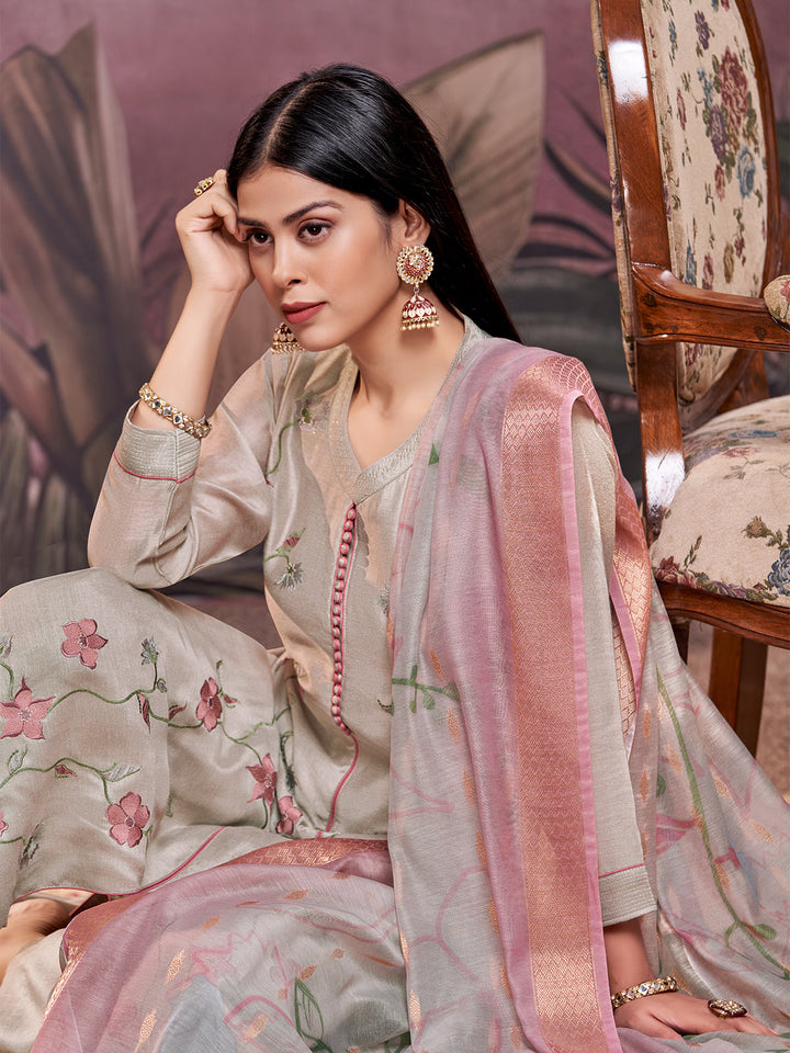 Grey Semi-Silk Suit Set