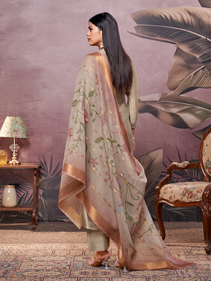 Grey Semi-Silk Suit Set
