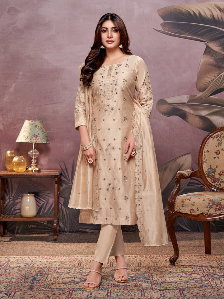 Beige Semi-Silk Suit Set