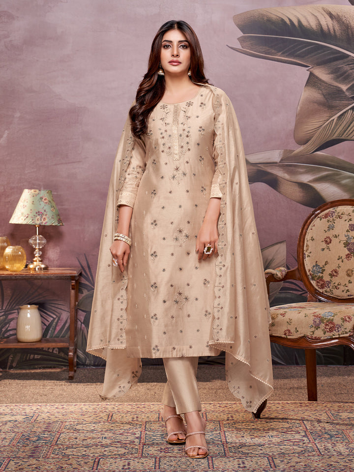 Beige Semi-Silk Suit Set