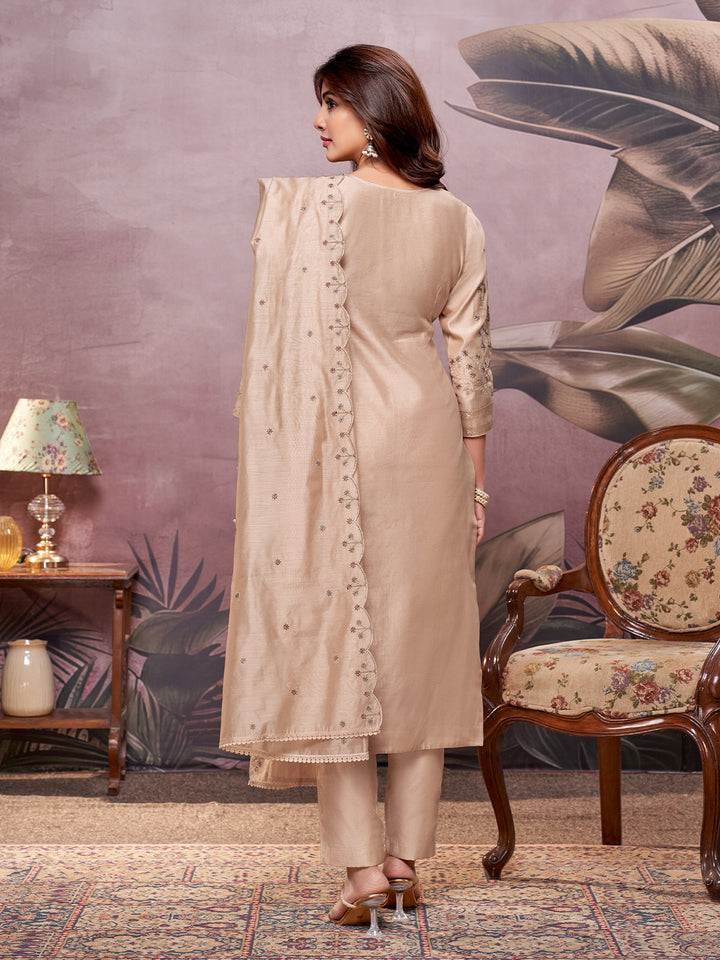 Beige Semi-Silk Suit Set
