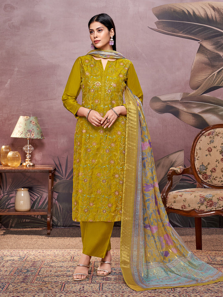 Dusky Green Semi-Silk Suit Set