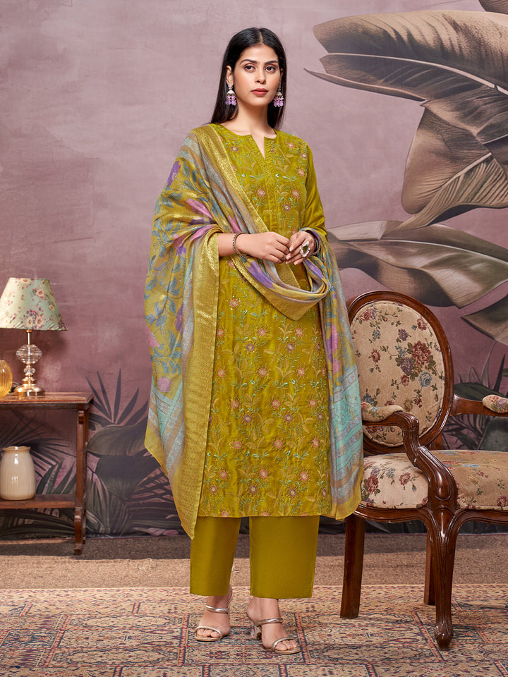 Dusky Green Semi-Silk Suit Set