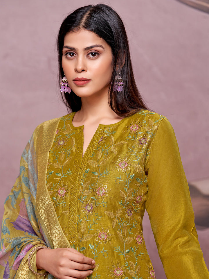Dusky Green Semi-Silk Suit Set